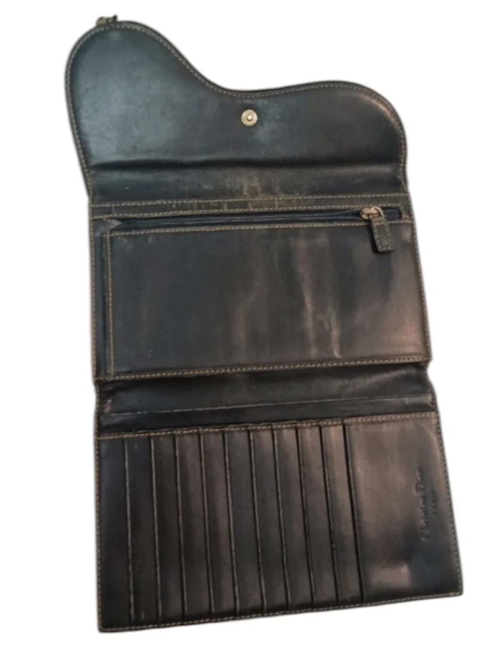 Christian Dior Logo Saddle Trotter TriFold Wallet Canvas Leather Silver Charm